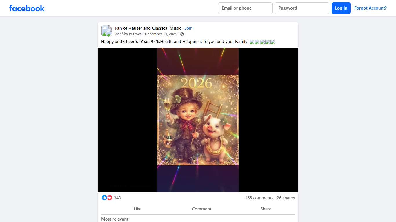 Fan of Hauser and Classical Music Happy and Cheerful Year 2026.Health and Happiness to you and your Family Facebook